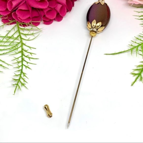 VINTAGE⚜️Kaleidoscope Cabochon Filigree Hat Pin - Picture 7 of 10